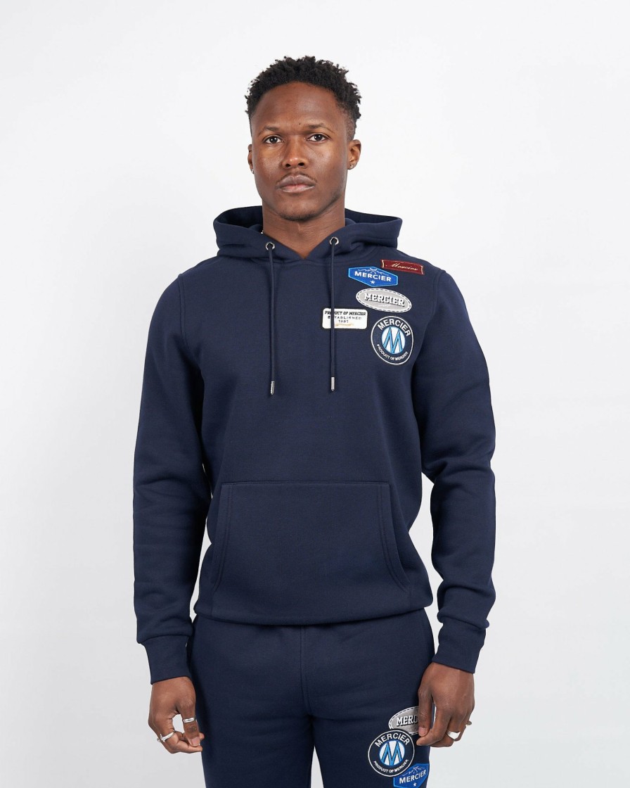 Vetements Pour Hommes Mercier | Sweat A Capuche Bleu Marine Mercier Og Badge