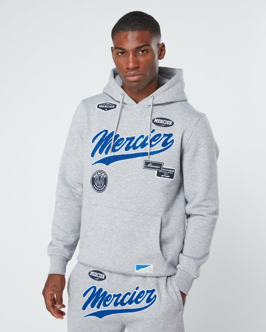 Vetements Pour Hommes Mercier | Sweat A Capuche Gris Avec Badge Des Equipes Mercier