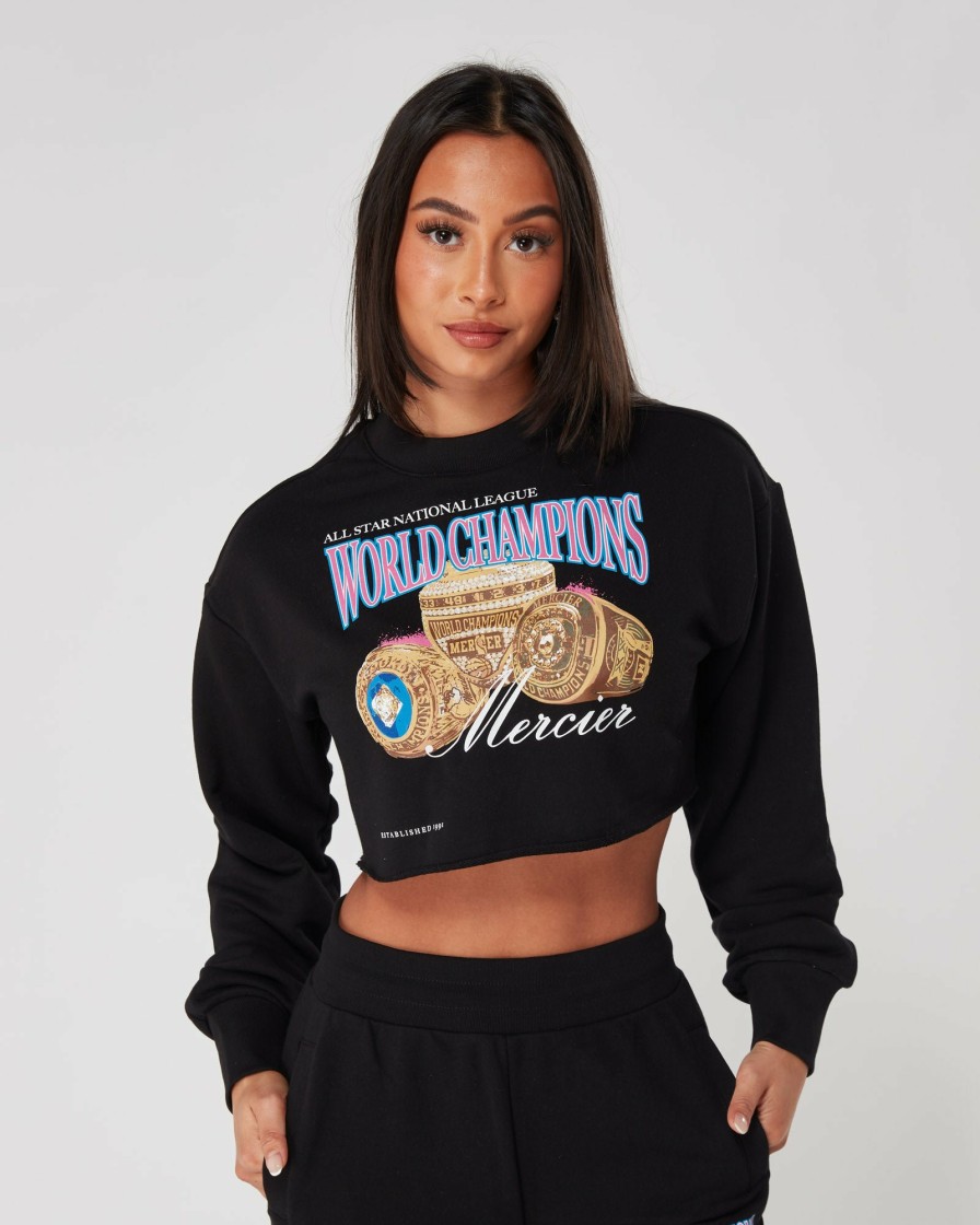 Vetements Pour Femmes Mercier | Crop Top Des Champions Du Monde Mercier Noir Pour Femme