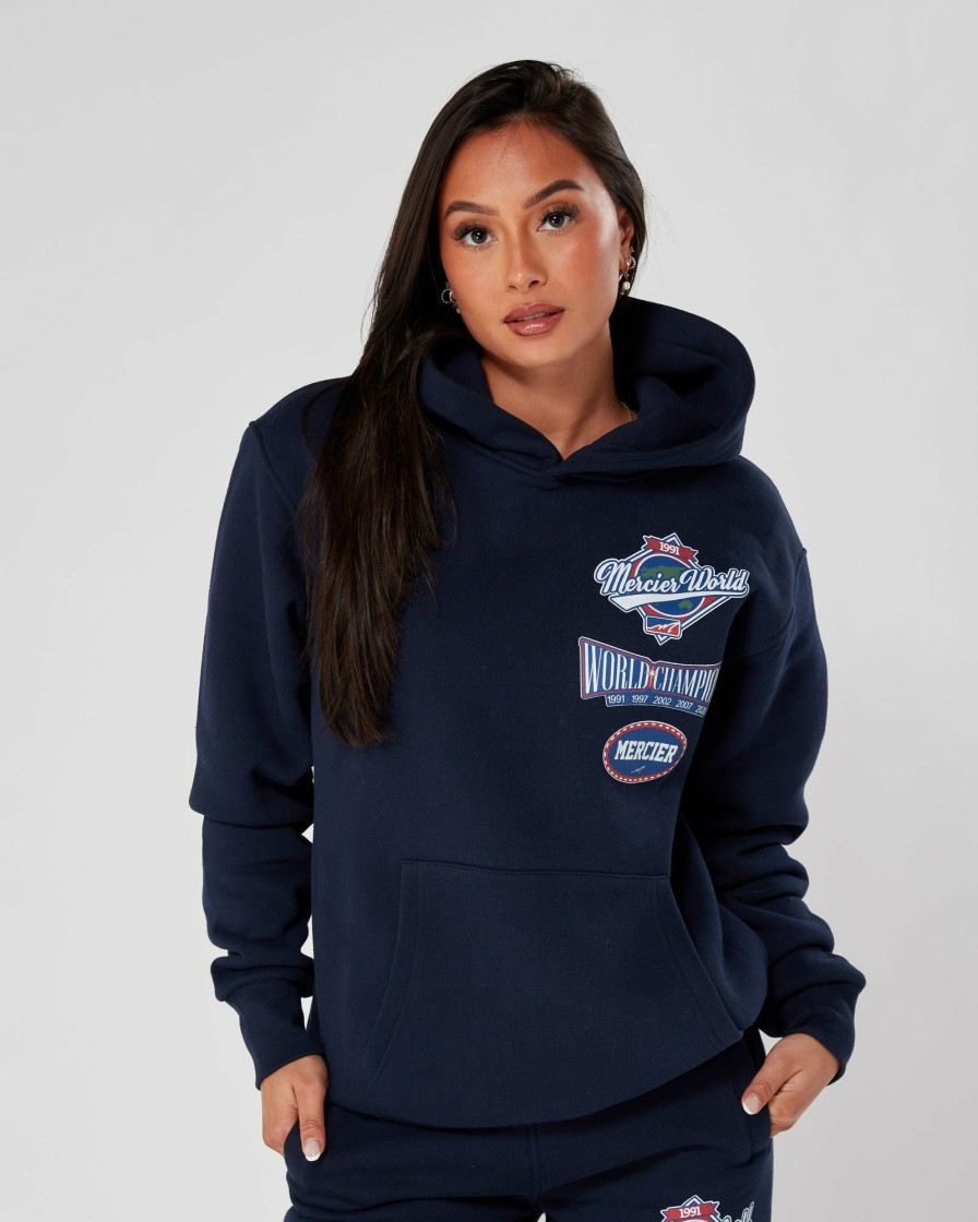 Vetements Pour Femmes Mercier | Sweat A Capuche Mercier World Bleu Marine Pour Femme