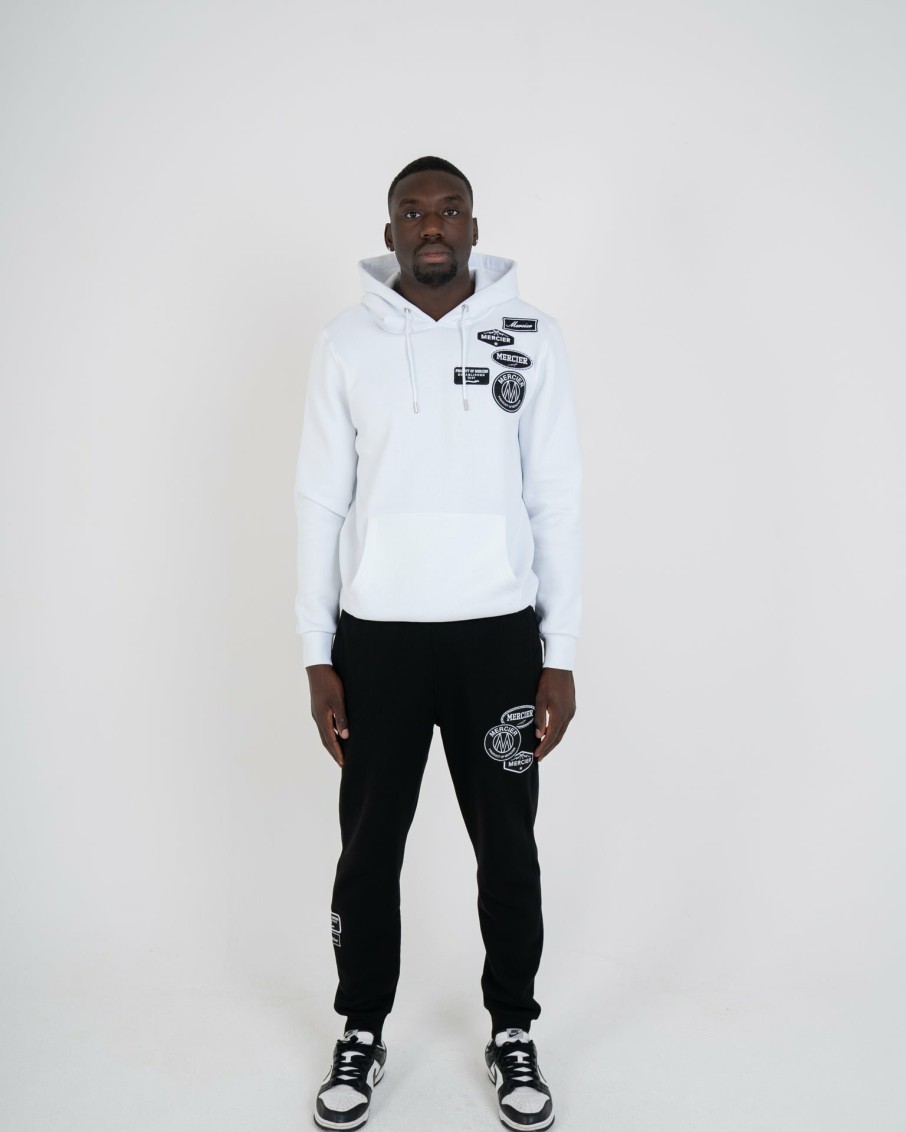 Vetements Pour Hommes Mercier | Sweat A Capuche Blanc A Badge Mono