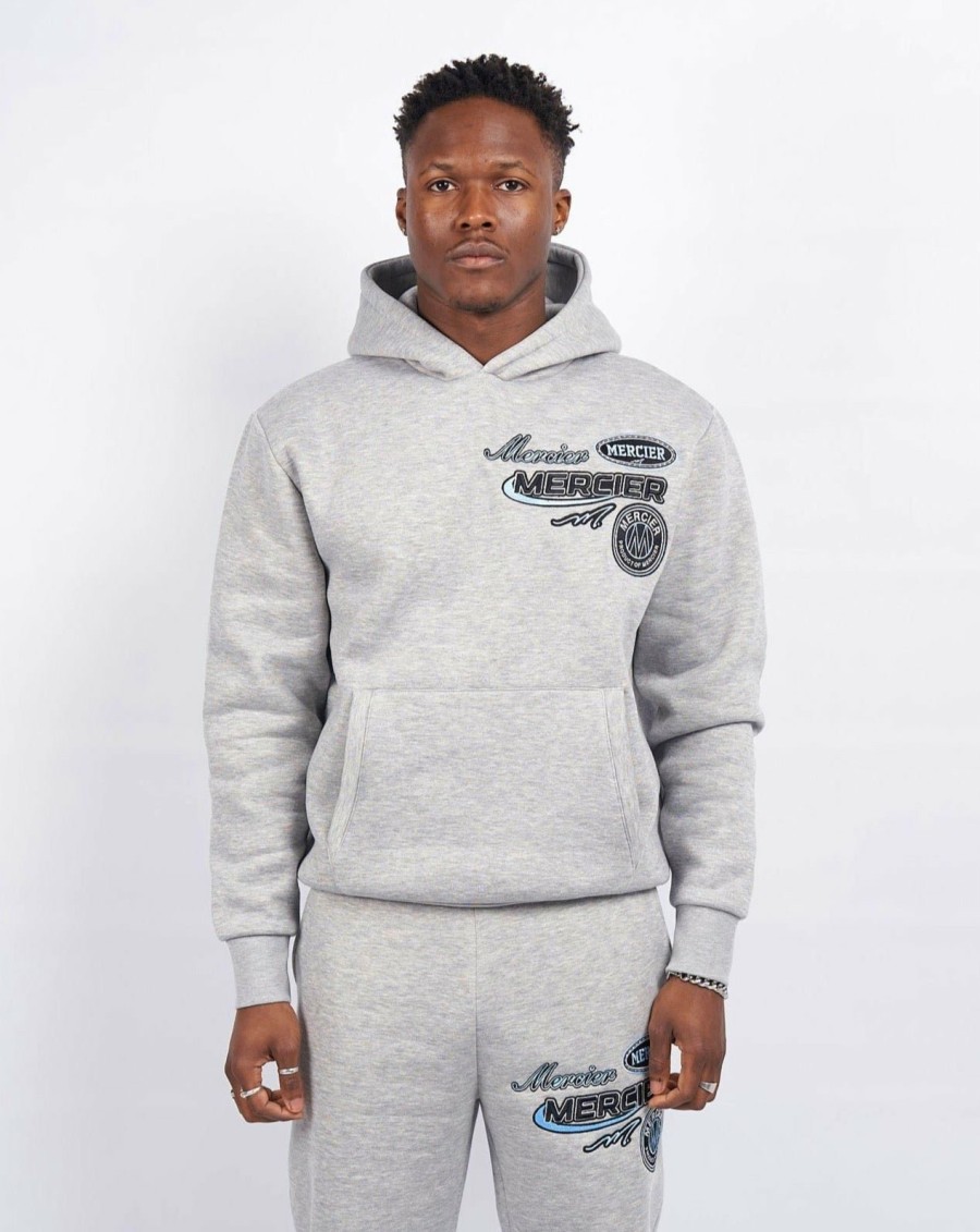 Vetements Pour Hommes Mercier | Sweat A Capuche Gris Chine Avec Badge Racer