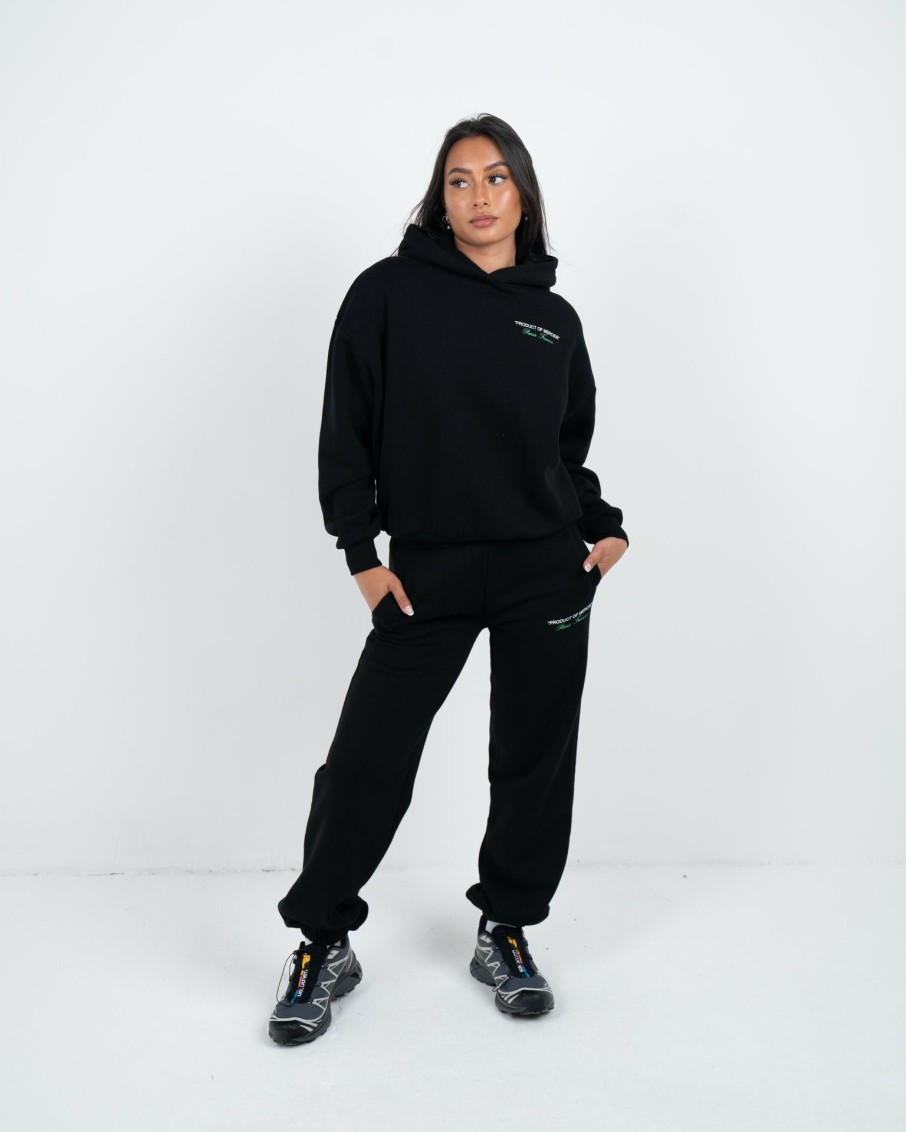 Vetements Pour Femmes Mercier | Pantalon De Jogging Mercier Noir Et Vert Pour Femme