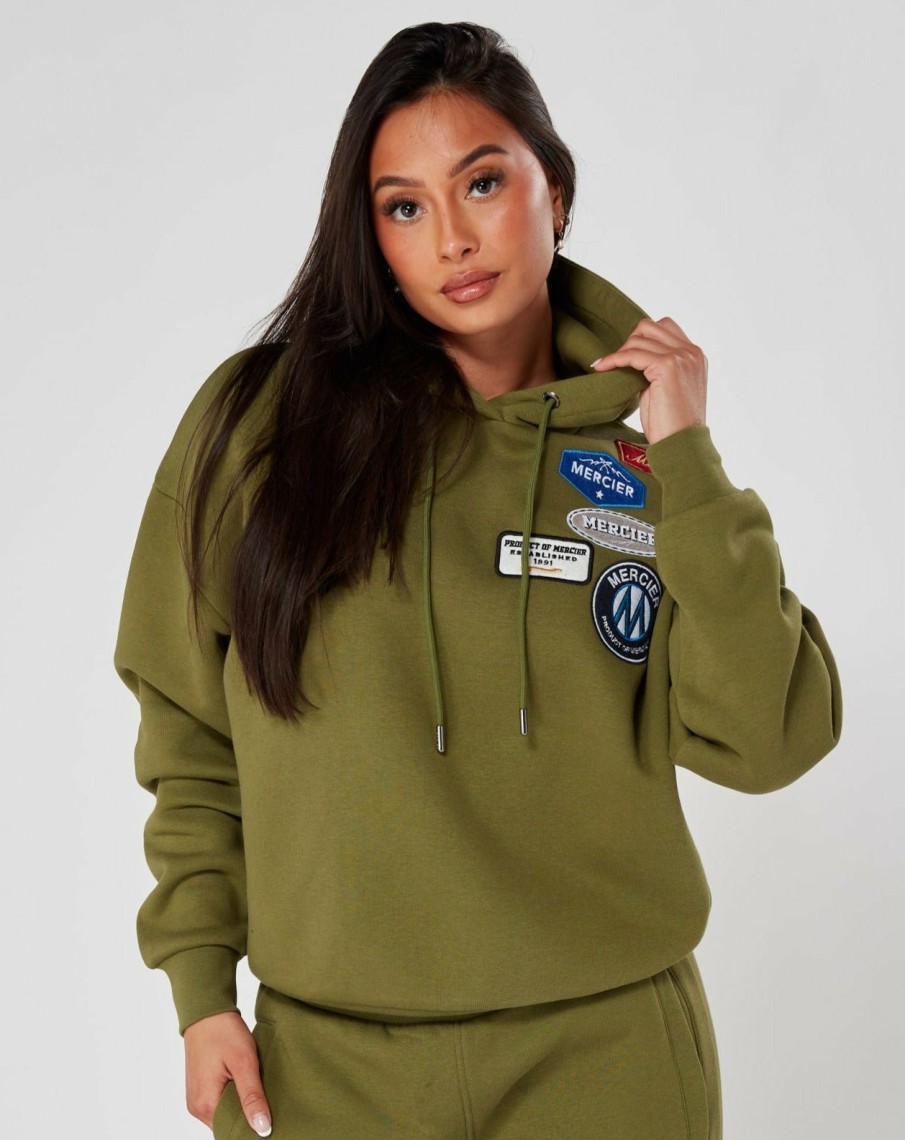 Vetements Pour Femmes Mercier | Sweat A Capuche Kaki Og Badge Pour Femme