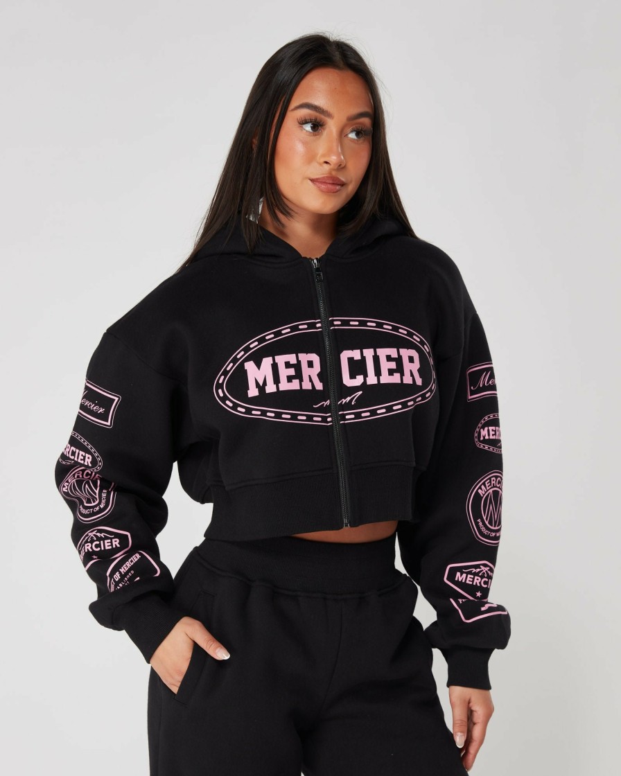 Vetements Pour Femmes Mercier | Sweat A Capuche Zippe Mercier Compton Noir Rose Femme