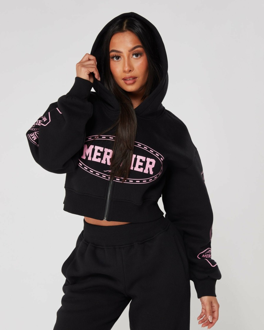 Vetements Pour Femmes Mercier | Sweat A Capuche Zippe Mercier Compton Noir Rose Femme