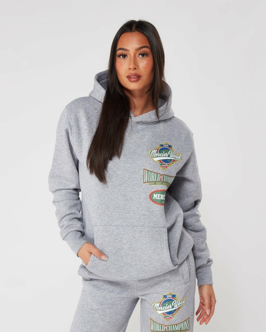 Vetements Pour Femmes Mercier | Sweat A Capuche Gris Chine Mercier World Pour Femme