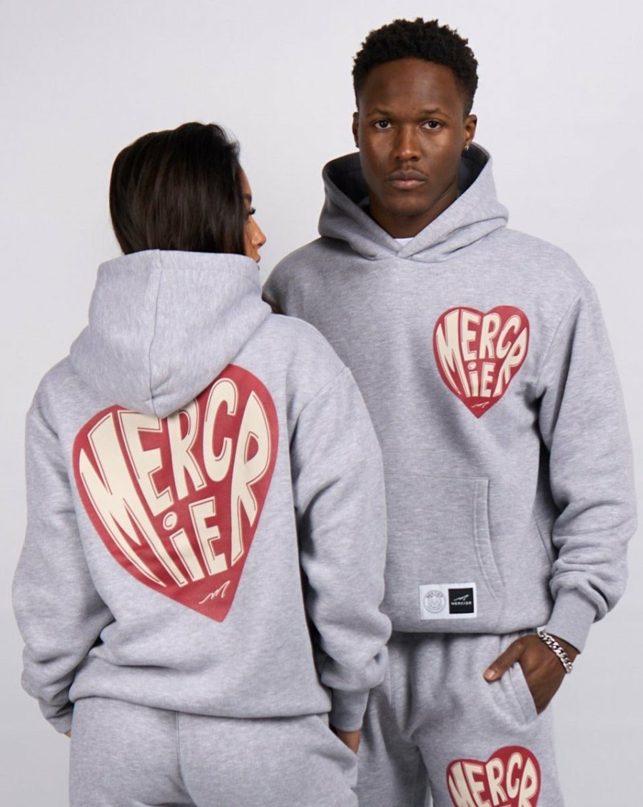 Vetements Pour Femmes Mercier | Sweat A Capuche Gris Chine Mercier Heart