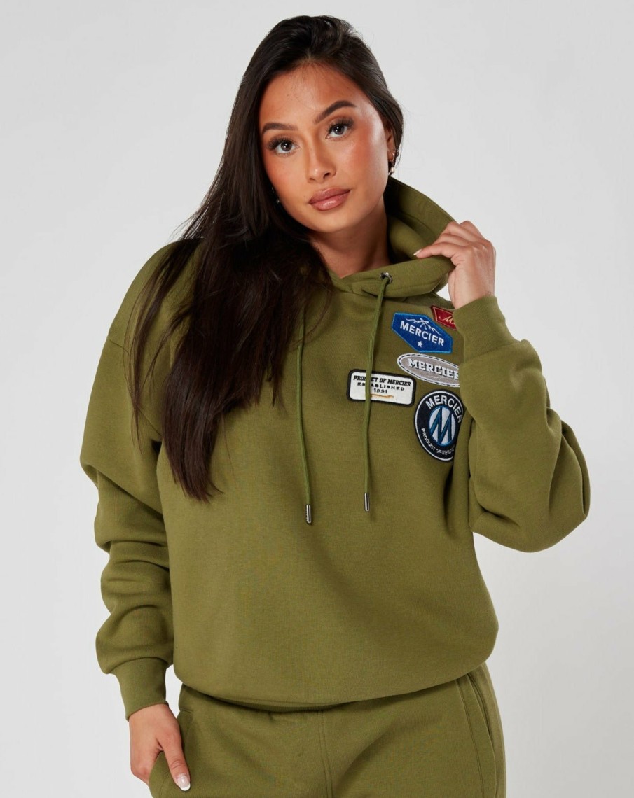 Vetements Pour Femmes Mercier | Sweat A Capuche Kaki Og Badge Pour Femme