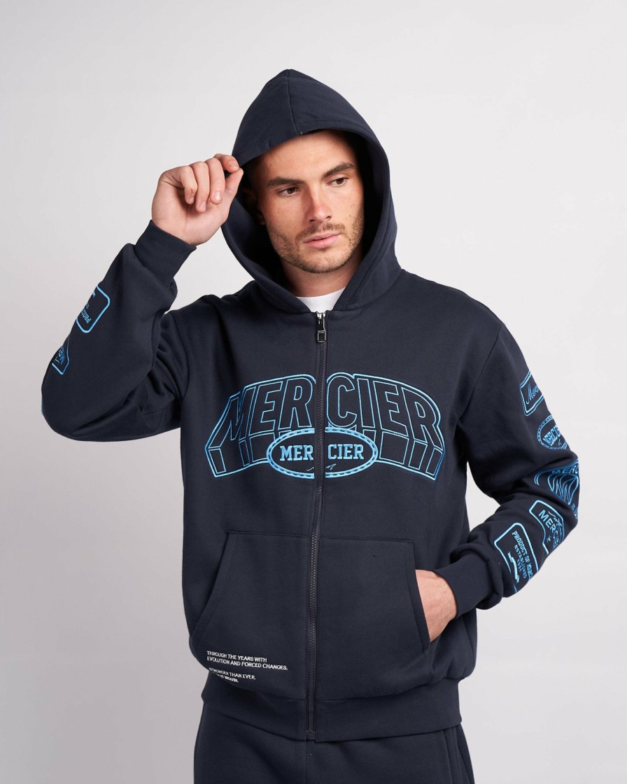 Vetements Pour Hommes Mercier | Sweat A Capuche Zippe Compton Bleu Marine Placid Blue