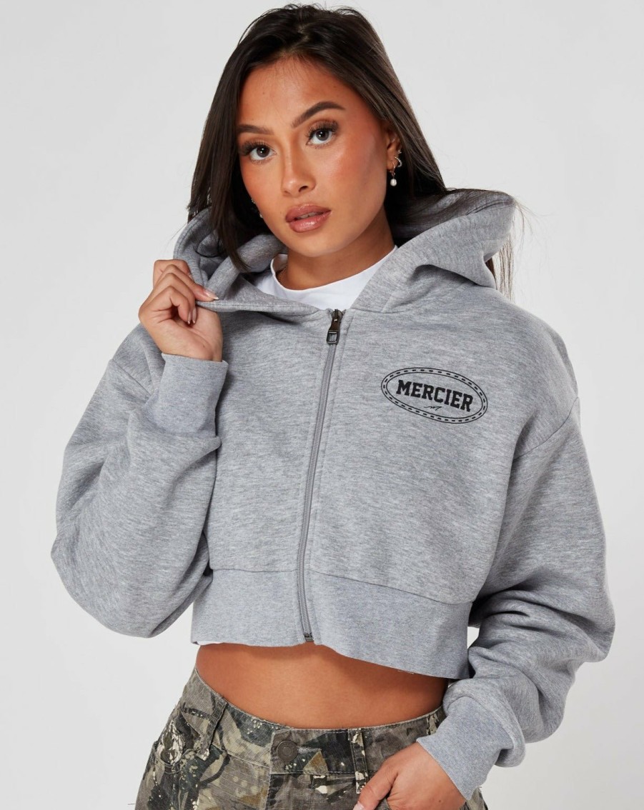 Vetements Pour Femmes Mercier | Sweat A Capuche Court Gris Chine Mercier Maison Femme