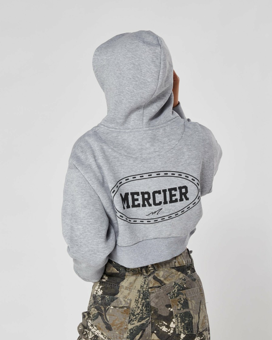 Vetements Pour Femmes Mercier | Sweat A Capuche Court Gris Chine Mercier Maison Femme